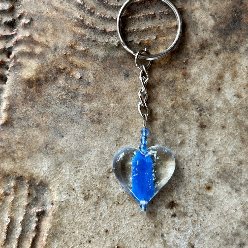 Blue Heart Glass Keychain